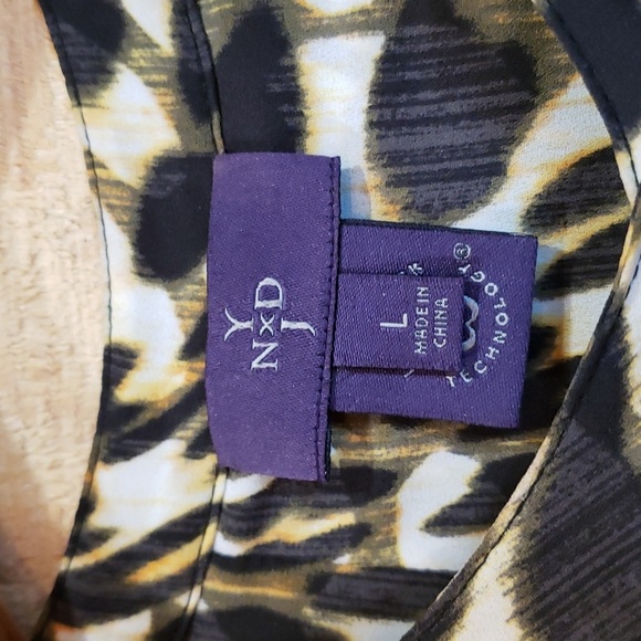 NYDJ Leopard Animal Print Button Front Long Sleeve Shirt Dress Size L - Picture 3 of 10